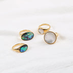 Waterproof 18K Gold Plated Oval Abalone Shell Rings Stainless Steel Jewelry Dainty round Natural Shell Rings My Store