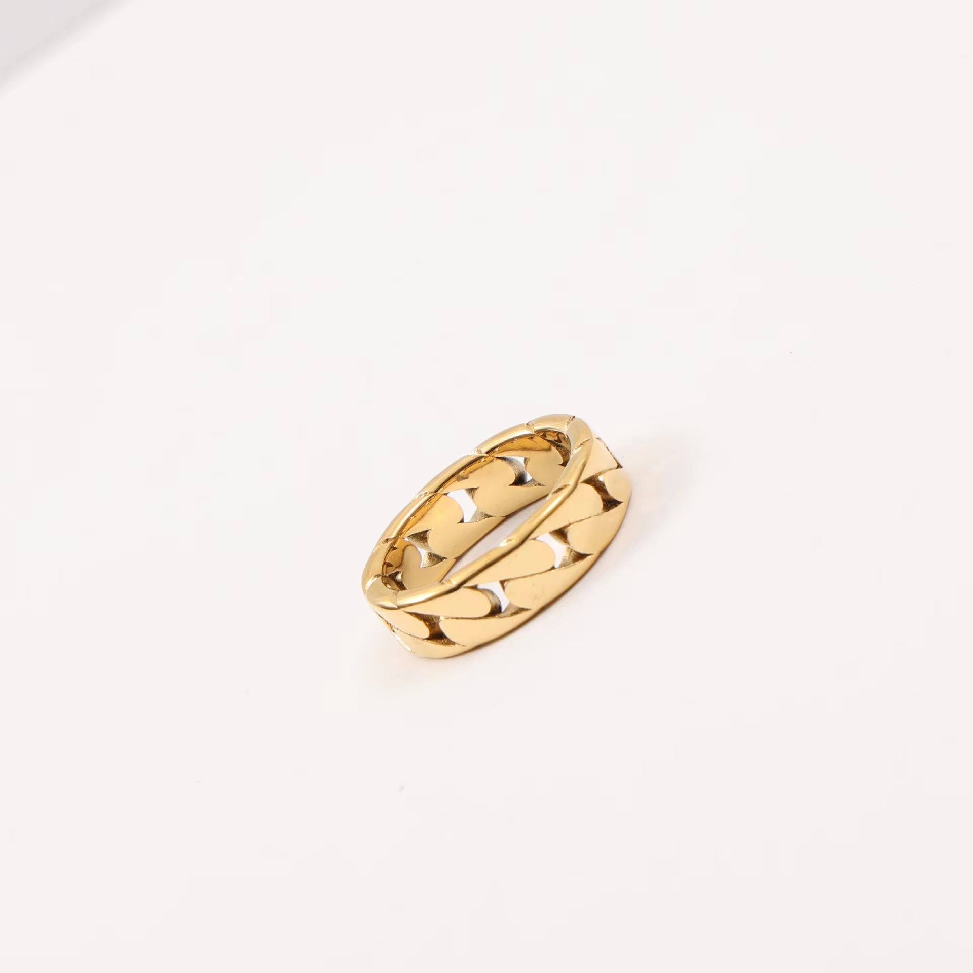Tarnish Free Croissant Ring 18K Gold IP Plated Stainless Steel Striped Ring Miami Cuban Chain Chunky Ring My Store