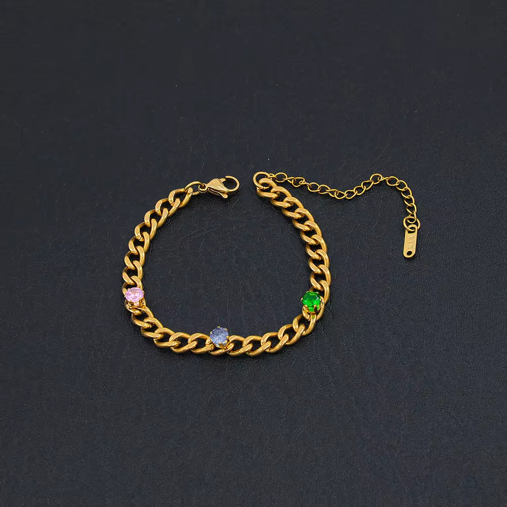 USENSEN 18K Gold Plated Stainless Steel Jewelry Colorful Zircon Cuban Chain Chokers Necklace Do Not Fade Emerald Necklaces My Store