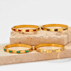 18K Gold Plated Green Cubic Zirconia Bezel Setting Dainty Stainless Steel Bangles for Women as Gift My Store