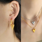 JEWELRY XL89-EH256 Simple Fresh Scenic Face Heart Necklace Earrings Heart Shape Texture Earrings Collarbone Chain Set My Store