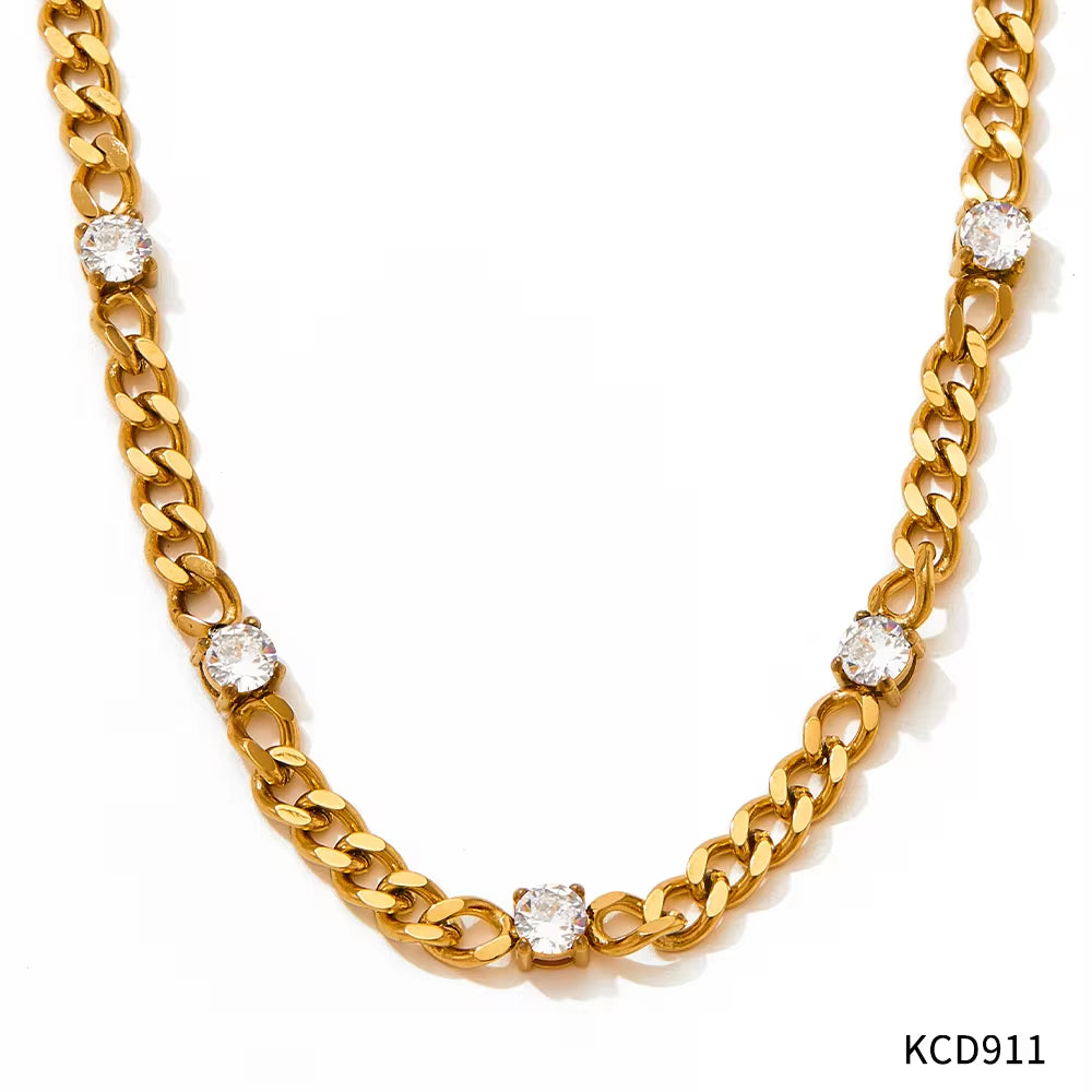 Exquisite Cubic Zirconia Stainless Steel Rainbow Cz Necklace Bracelet for Women Waterproof Fashion Jewelry Set My Store