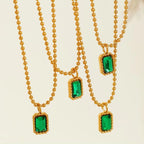 JEWELRY XL99 French Geometric Inlaid Glass Stone Necklace Peplum Quadrilateral Gold Pendant Necklace 18K Gold My Store