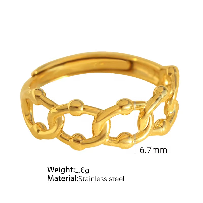 JEWELRY JZ06-11 Japan and South Korea Simple Stainless Steel 18K Gold Hollow Geometric Lines Open Ring for Women My Store
