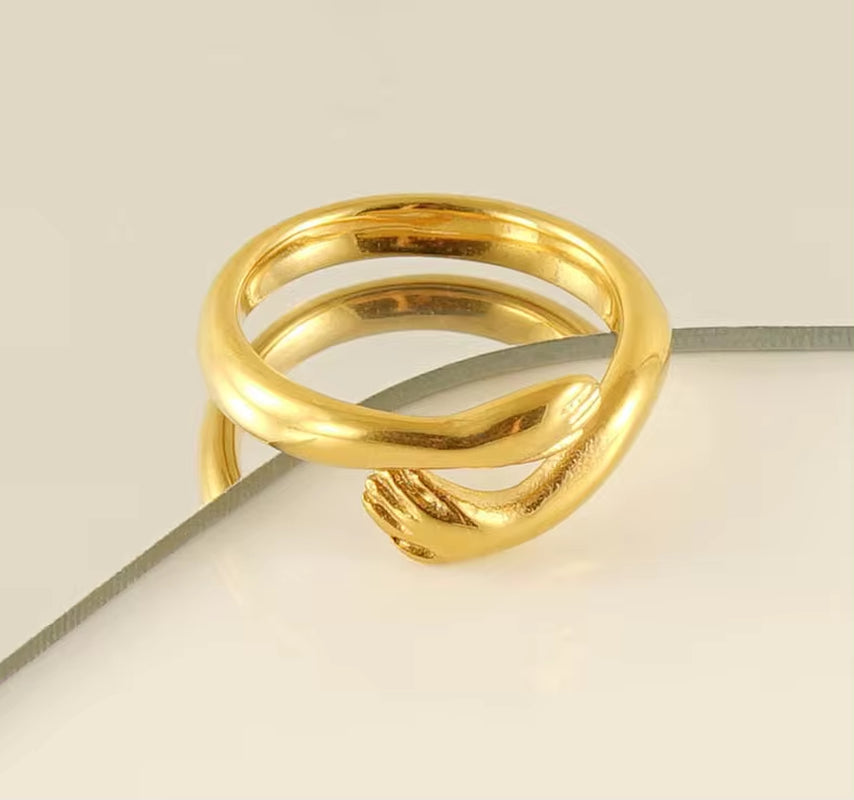 High Quality Vintage Wide Love Hands Embracing Ring Stainless Steel Tarnish Free Hand Hug Open Ring My Store