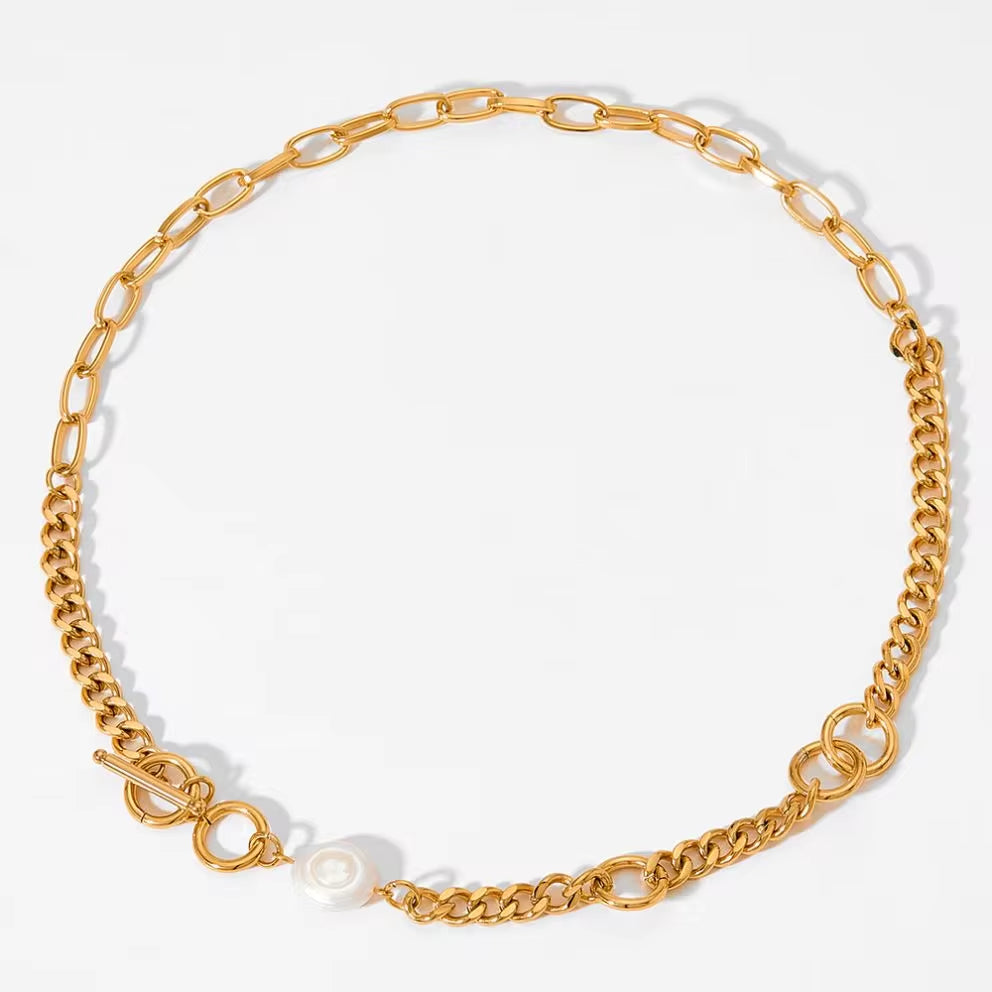 Stainless Steel Twist Chain Pearl Necklace OT Buckle Baroque Freshwater Pearl Twisted Chain Necklace Women My Store