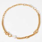 Stainless Steel Twist Chain Pearl Necklace OT Buckle Baroque Freshwater Pearl Twisted Chain Necklace Women My Store