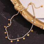 Shining Zircon Tennis Chain Necklace Gold Plated Star Charm Necklace Stainless Steel Jewelry My Store