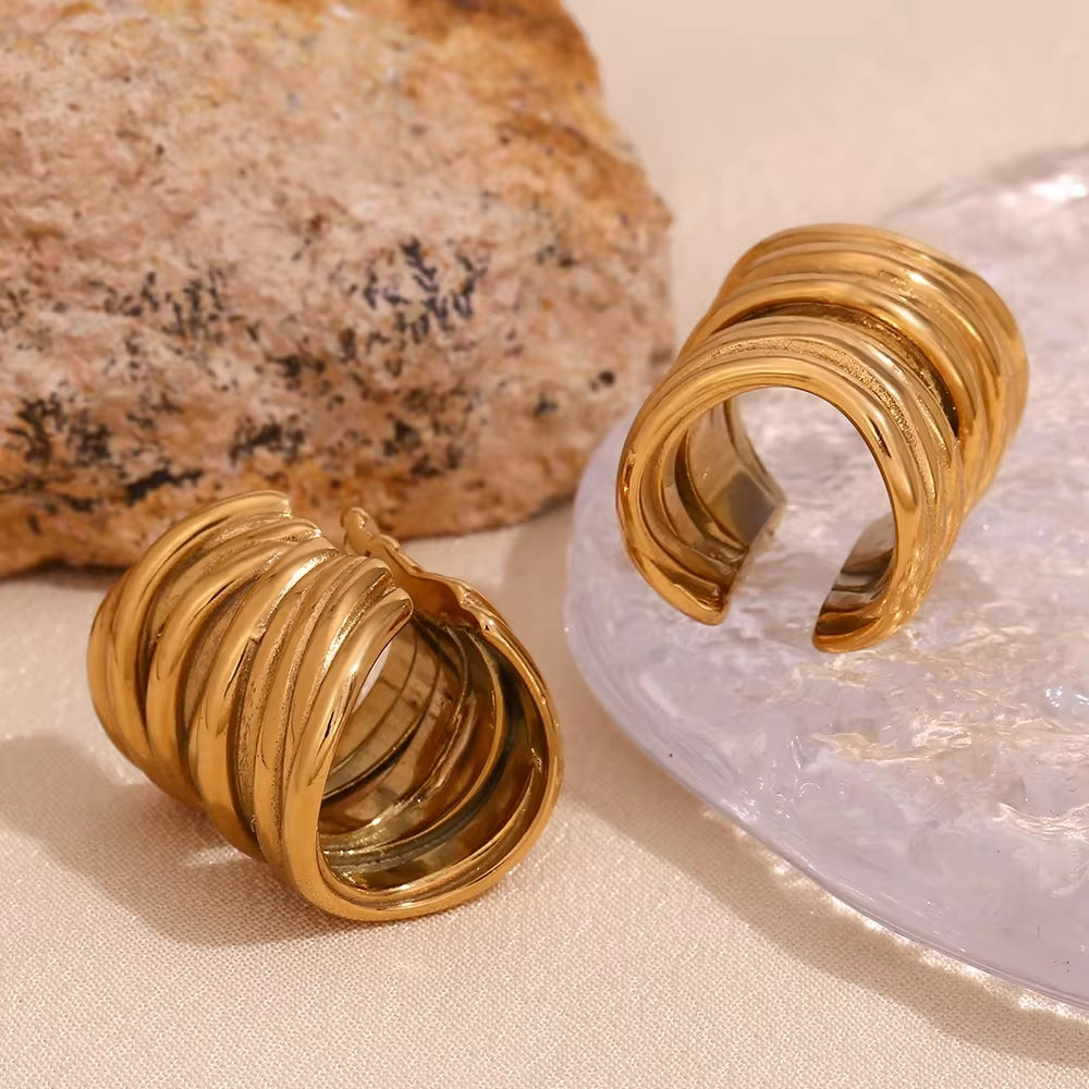 Vintage Multilayer Ear Cuffs Gold Plated Clip on Earrings Stainless Steel Jewelry Wholesale My Store