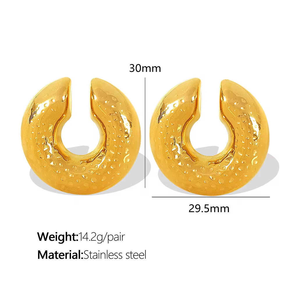 JEWELRY French Ear Bone Clip Stainless Steel Textured Gold Plated Earrings for Women My Store