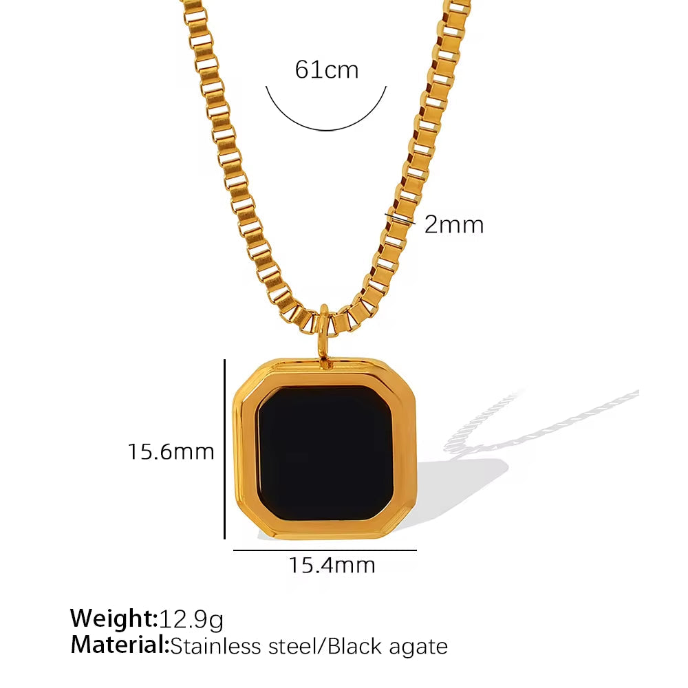 JEWELRY XL96-8 Hot Sale Tiger Eye Lapis Lazuli Onyx Geometric Square Pendant Necklace Niche Design Light Luxury My Store