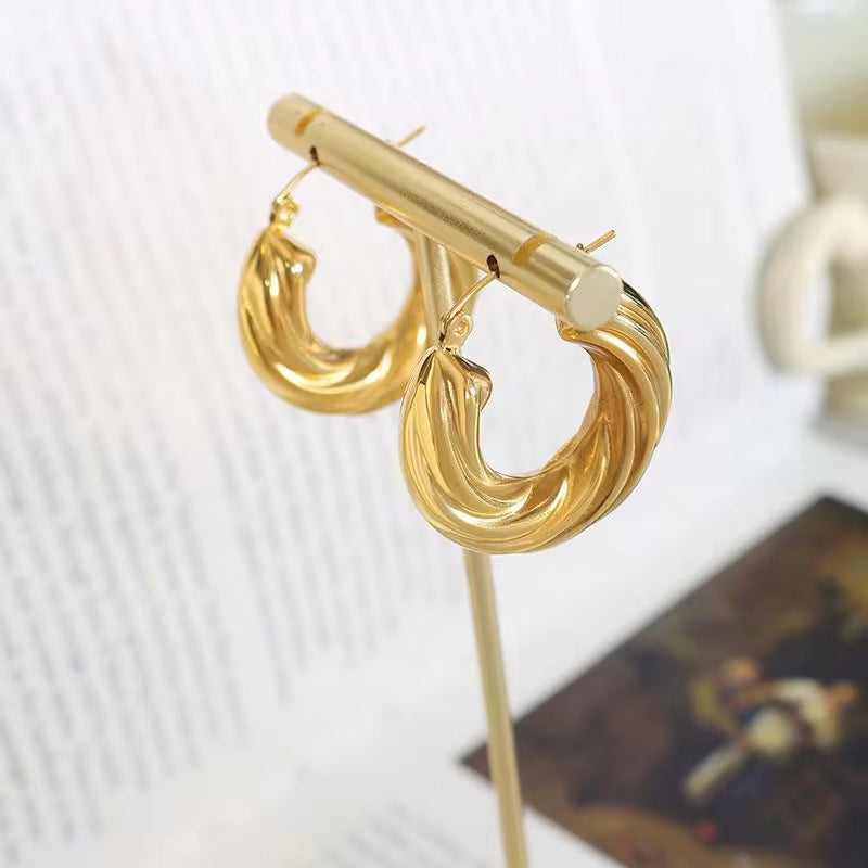 French Marka Custom Stainless Steel Fashion Jewelry Chunky Vintage Hoop Earrings 18K Gold Plated for Women My Store