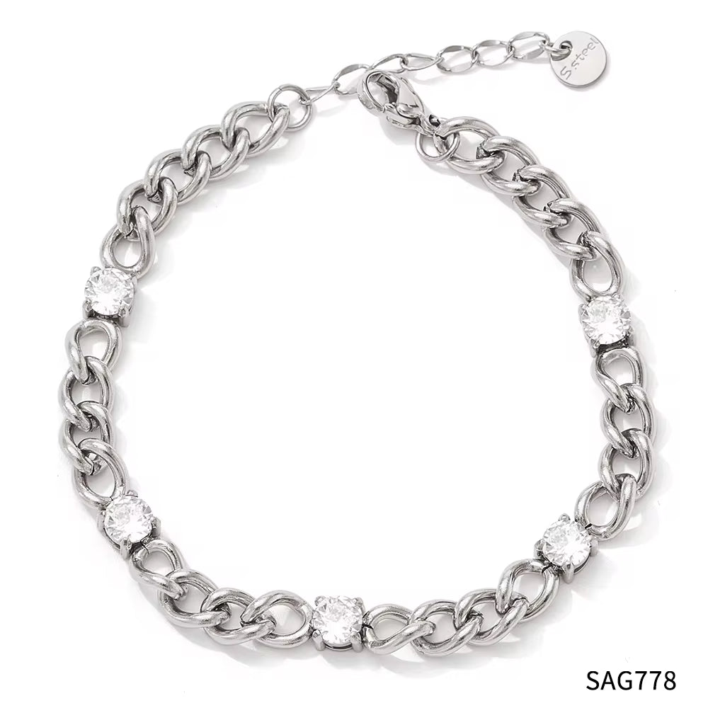 Exquisite Cubic Zirconia Stainless Steel Rainbow Cz Necklace Bracelet for Women Waterproof Fashion Jewelry Set My Store