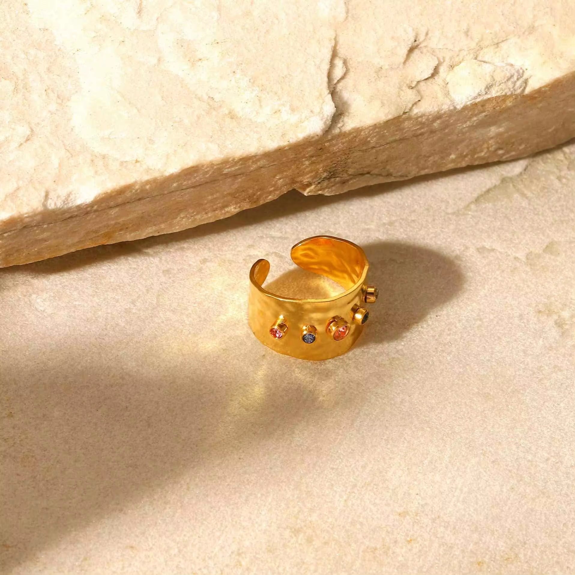 Wholesale Fashion Creative Colorful Zircon Wide Version Jewelry Hand Jewelry Ladies 18K Gold Stainless Steel Ring My Store