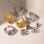 Design Hammer Molten Style Chunky Earrings Rings 18K Gold Plated Stainless Steel Romantic Love Earring My Store