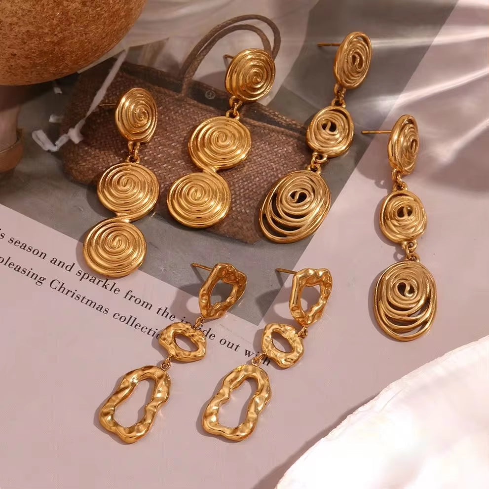 Minimalist Earrings Set Gold Plated Tassel Earrings Hammered Winding Stud Earrings Stainless Steel Jewelry My Store