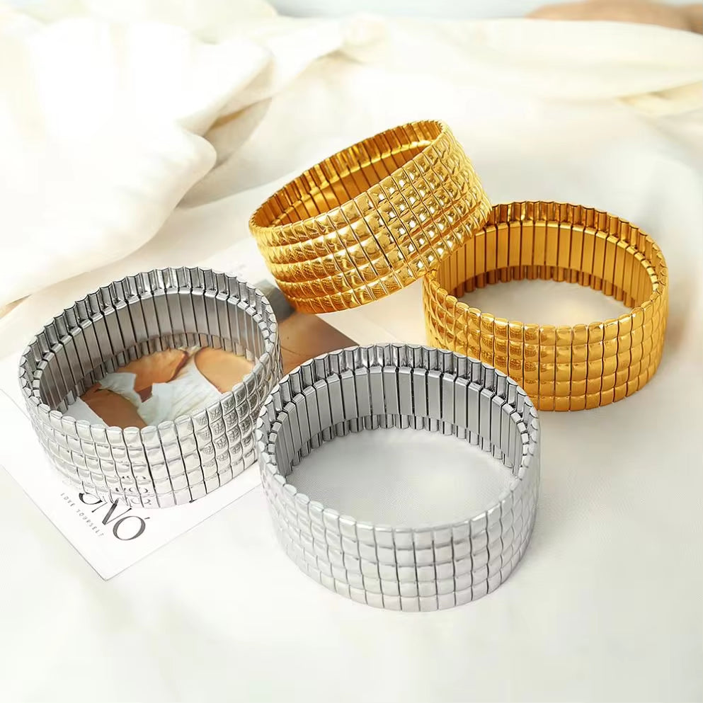 JEWELRY SZ56-7 the Newest Stainless Steel Stretch Band Stretch Band Rally Bracelet Wide Bracelet 18K Gold Plated My Store