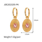 INS Style 18K Gold Plated Sunburst Earrings Stainless Steel Screw Zircon Paved Oval Pendant Necklace My Store
