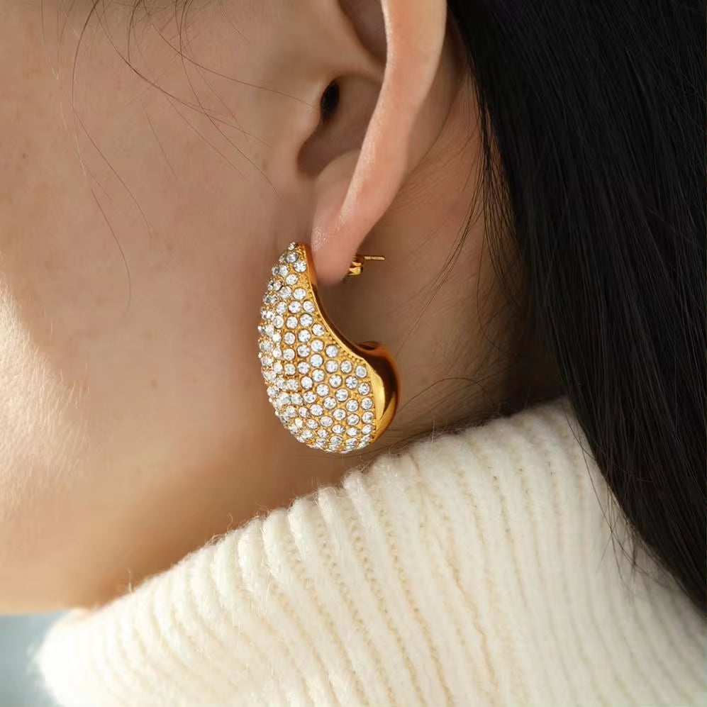 JEWELRY EH200-1 French Gold Large Teardrop Earrings Set Diamond Gum Bead Earrings Exaggerated Earrings My Store