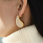 JEWELRY EH200-1 French Gold Large Teardrop Earrings Set Diamond Gum Bead Earrings Exaggerated Earrings My Store