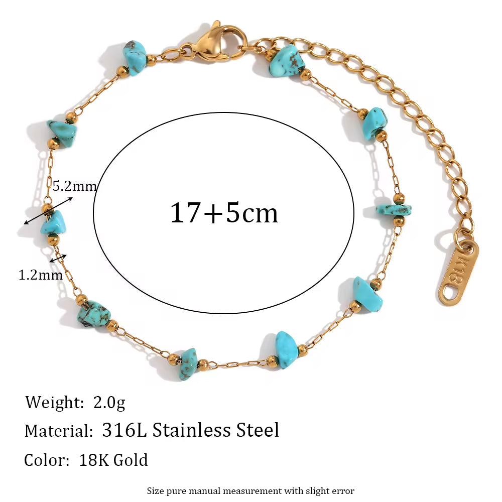 Turquoise Choker Gemstone Beaded Gold Plated Necklace Stainless Steel Jewelry Valentines Day Gift 2024 My Store