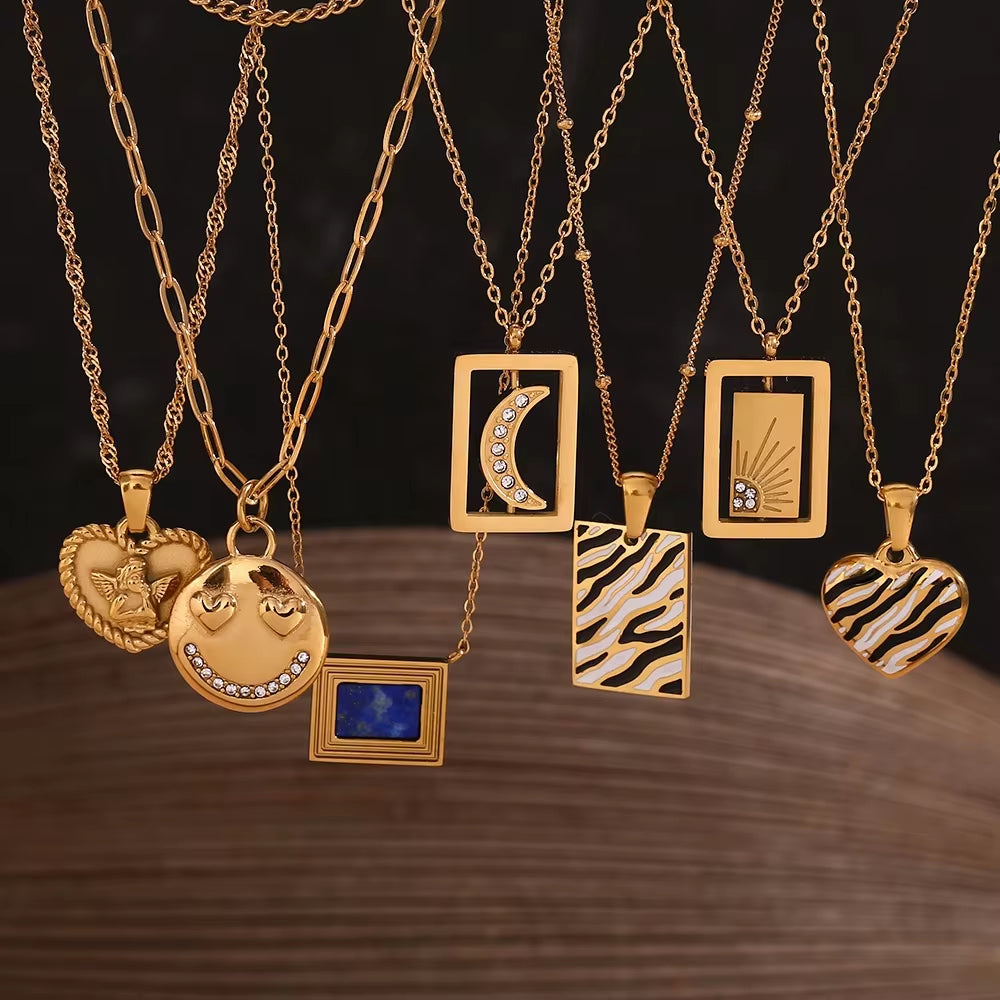 Wholesale Fashion Gold Plated Necklace Set Tarnish Free Jewelry Enamel Stainless Steel Pendant Necklace My Store