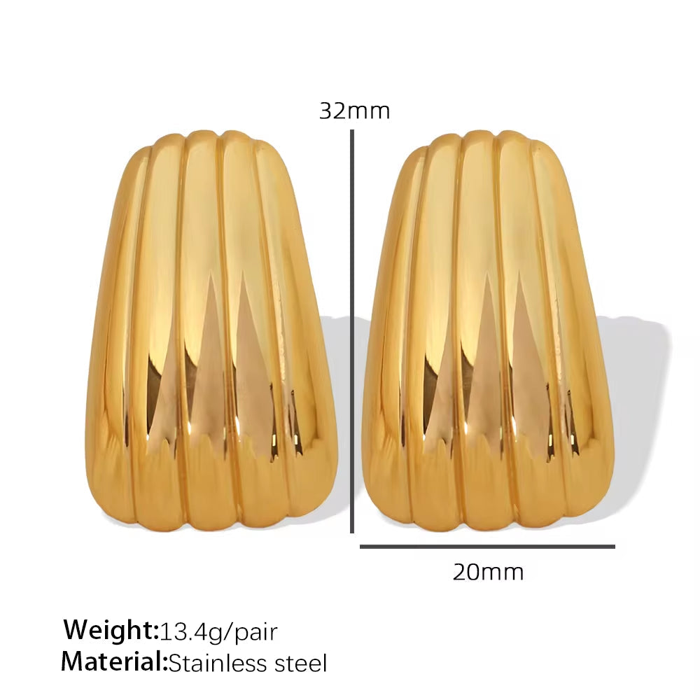 JEWELRY EH233 Geometric Trapezoidal Stripe Stainless Steel Earrings Vintage Minimalist Gold Plated 18K Earrings My Store