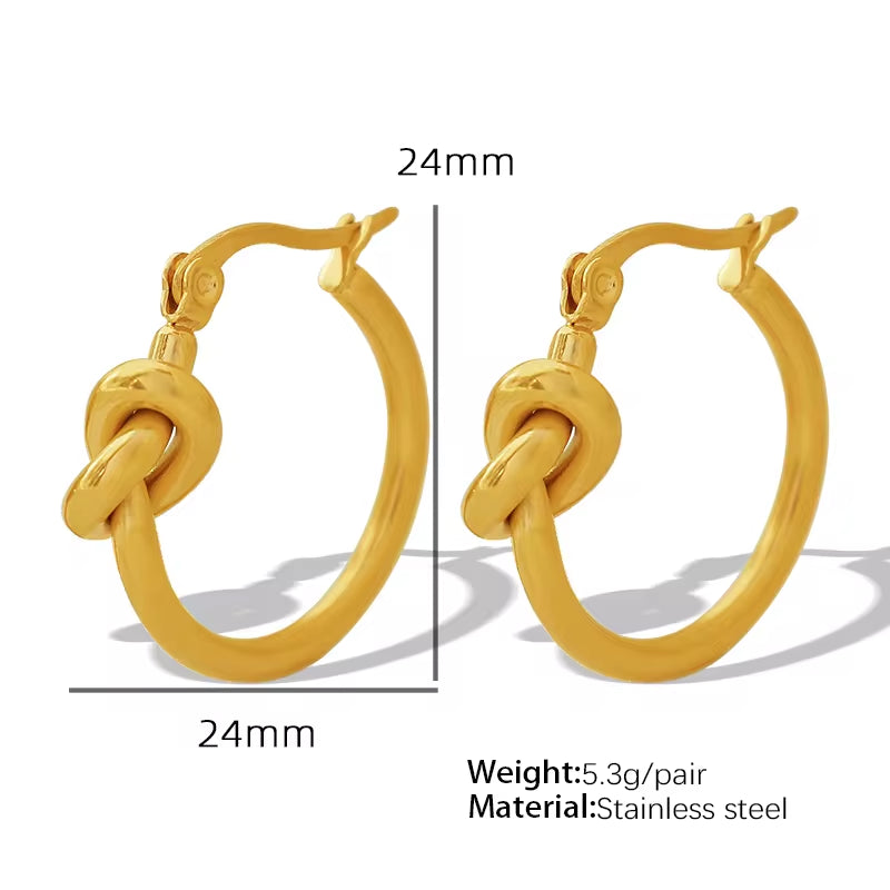 JEWELRY EH173 Knotted Circle Earrings Circle Earrings Stainless Steel 18K Gold Plated Earrings for Women My Store