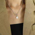 JEWELRY XL12 Wholesale OT Buckle round Plaque Necklace Women'S Alphabet Duplex Fashionable Collarbone Chain My Store