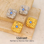 Classic Textured Geometric Stainless Steel Ear Stud Girl Women'S Golden Jewelry Square Knot Earrings Wholesale My Store