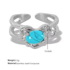 JEWELRY JZ17-8 2024 Vintage Heart Ring Tiger Eye Turquoise Ring Stainless Steel Ring My Store