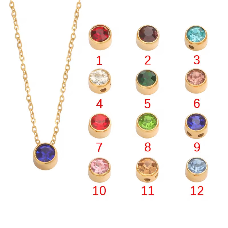 Waterproof 18K PVD Gold Plated 12 Month Birthstone Necklace Stainless Steel Colorful Crystal Pendant Necklace for Women My Store