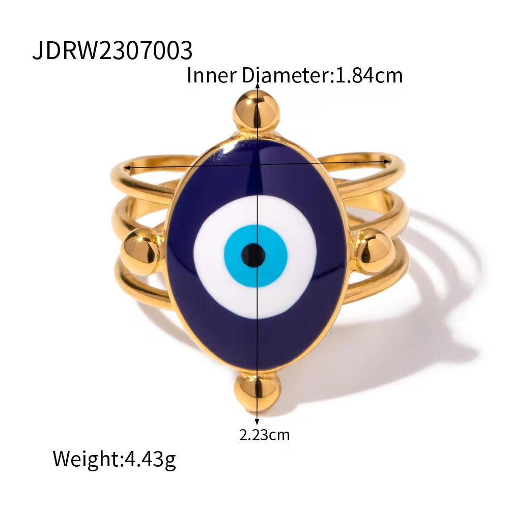 Jewelry 18K Gold Plated Eye Ring Stainless Steel Hollow Layer Blue Enamel Evil Eyes Open Rings My Store