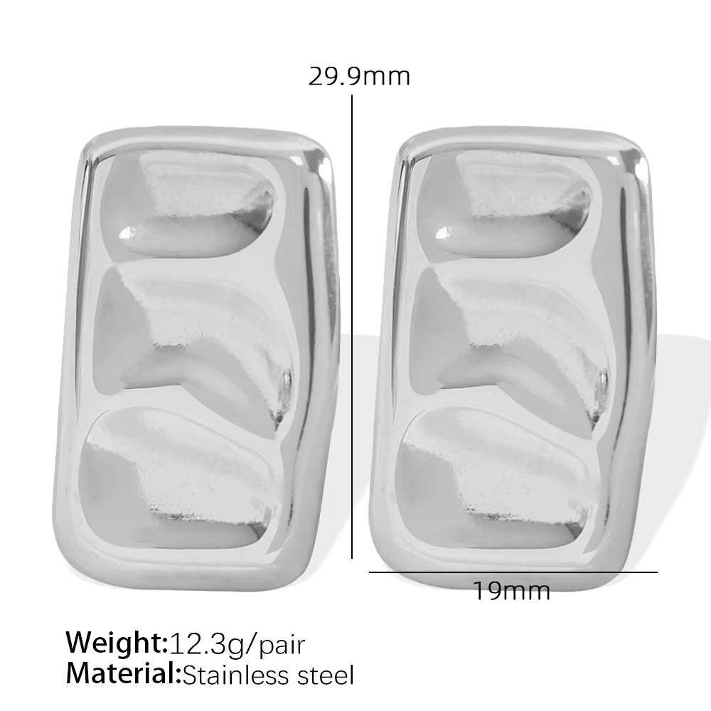 JEWELRY EH270-1 Fashion Lava Ruffles Hammered Delicate Earrings Stainless Steel Gold Plated Rectangle Geometric My Store