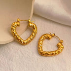 Hot Sale Hip Hops Embossed Texture Geometric Clip on Earrings Trendy Gold Plated Large Heart Rectangular Hoop Earrings F My Store