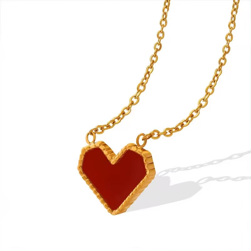 Elegant Stainless Steel Red Heart Pendant Necklace Titanium Steel Acrylic for Women Jewelry My Store