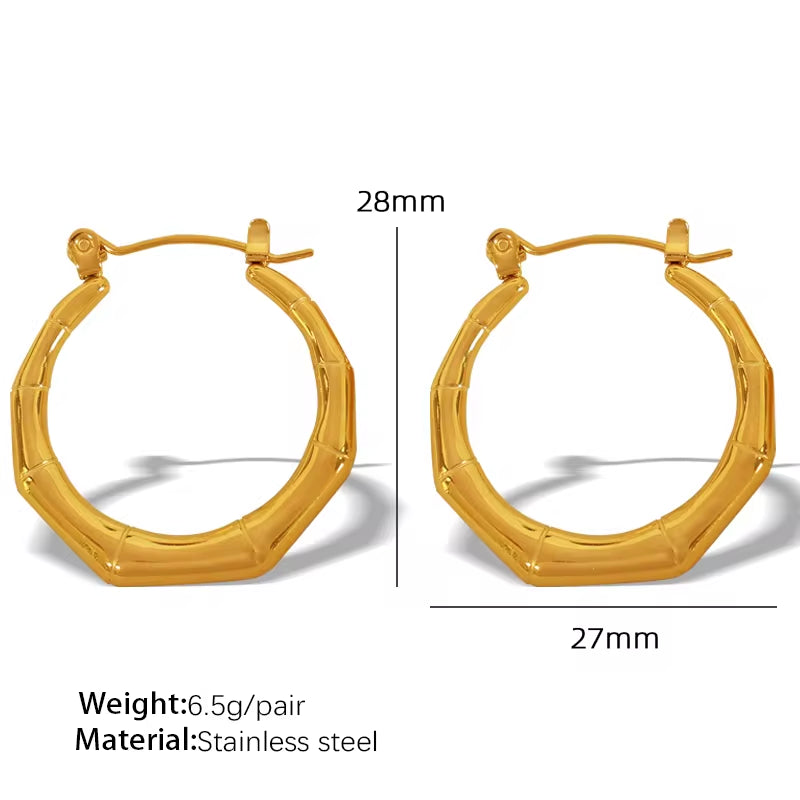 JEWELRY EH190 Wholesale Bamboo Hundred Matching Bone Earrings Stainless Steel 18K Gold Plated U Shaped Trendy Earrings My Store