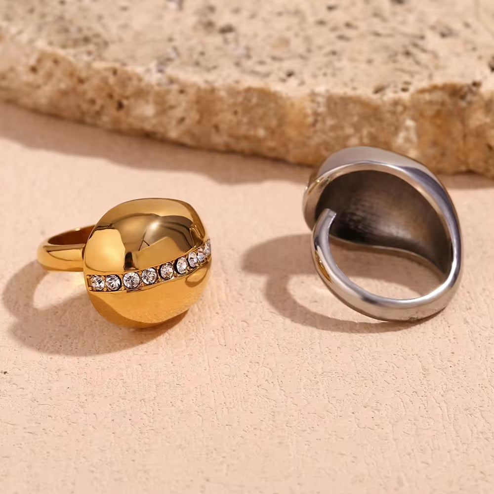 Water Drop Crystal Rhinestone Statement Rings Gold Plated Jewelry Waterproof Stainless Steel Rings My Store