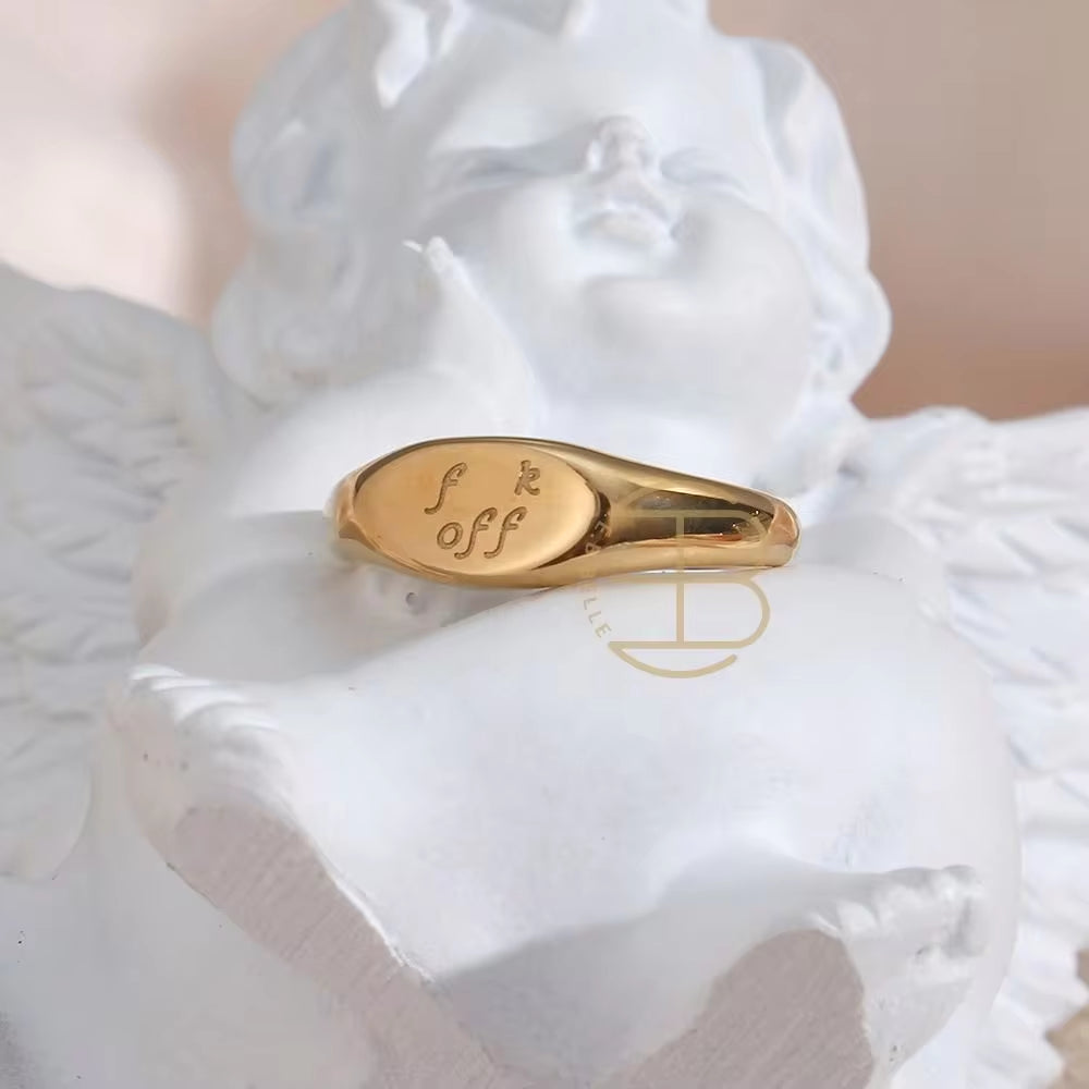 New Trendy Heart Oval Shape Titanium 18K Gold Plated Personalized Letter FK off Signet Ring My Store