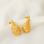 JEWELRY EH234 French Fashion Hollowed Out Water Drops Pleated Texture Stud Earrings Colour Retention Earrings My Store
