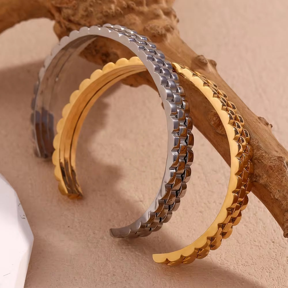 Watchband Cuff Bangle 18K Gold Plated Bangles for Women Waterproof 316L Stainless Steel Jewelry My Store