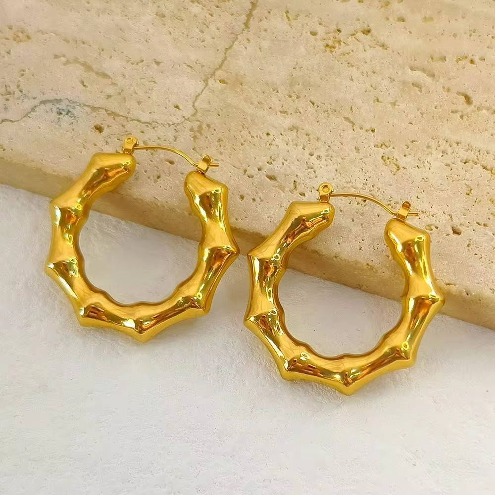 New Punk Bamboo round Gold Earrings Hoop Thick Earrings Twisted Big Metal Geometric for Women Drop Earrings Fashionable My Store