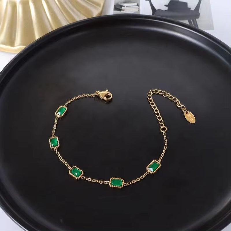 Factory OEM Trendy Goldfilled Jewelry Stainless Steel Crystal Bracelets Women Emerald Square Zircon Bracelet My Store