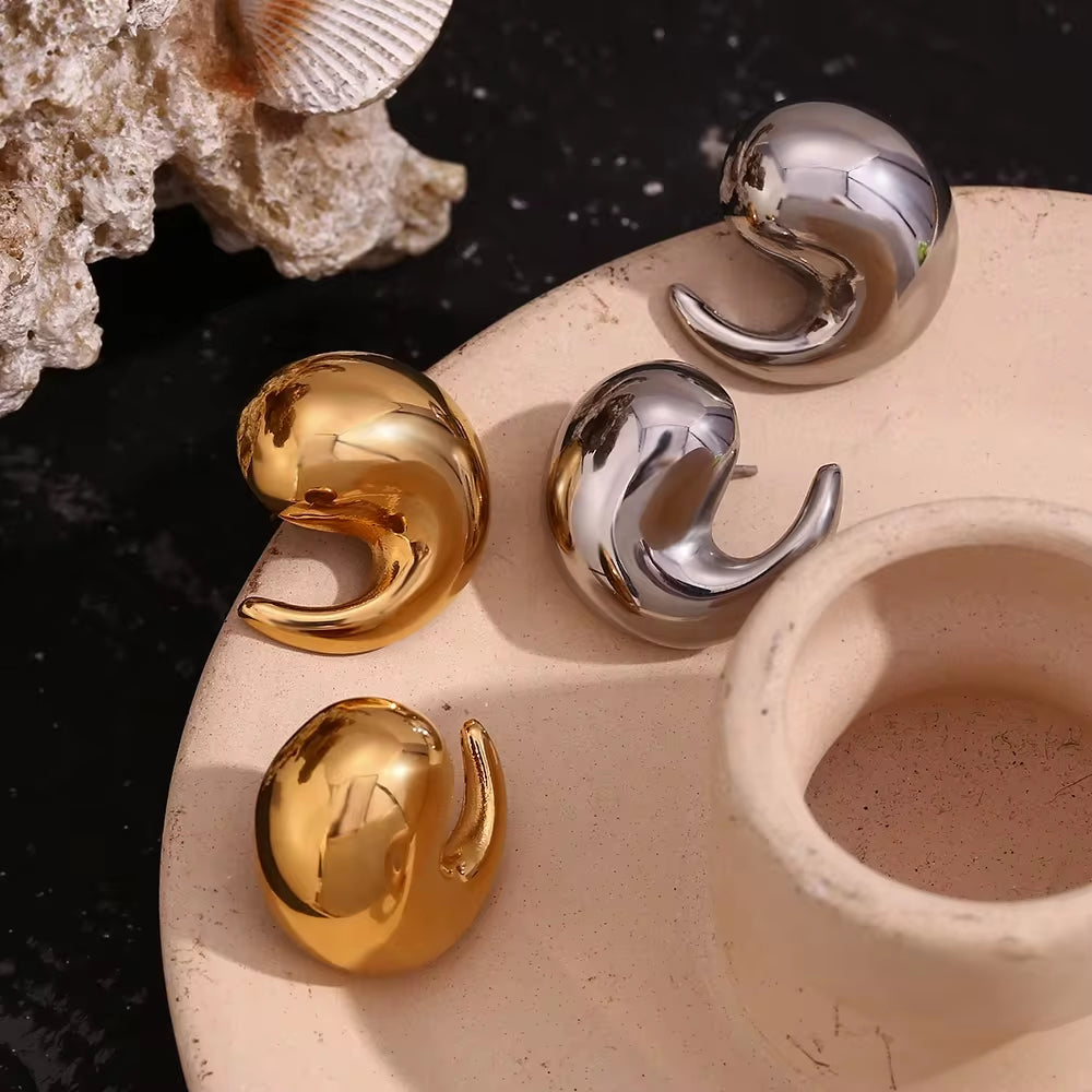 Winding Water Wave Stud Earrings for Women Gold Plated Earrings 316L Stainless Steel Jewelry My Store