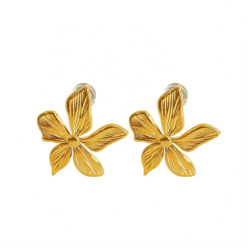 JEWELRY EH23 French Petal Embossed Earrings Stainless Steel 18K Gold Plated Fashion Earrings My Store
