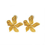 JEWELRY EH23 French Petal Embossed Earrings Stainless Steel 18K Gold Plated Fashion Earrings My Store