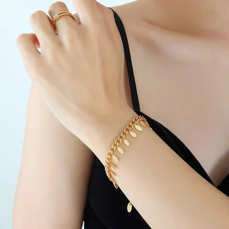 Wholesale 18K Gold Plated Cuban Chain Custom Shaped Leaf Charms Stainless Steel Bracelet for Women Armband My Store