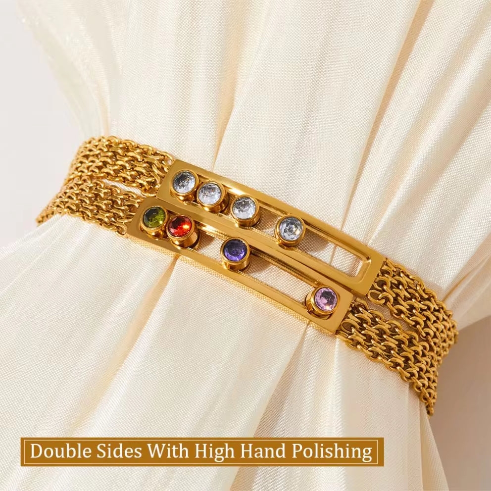 Vintage Waterproof Sliding Crystal Zircon Bracelet Tarnish Free Stainless Steel Fashion Jewelry Mesh Chain Bracelets Women My Store