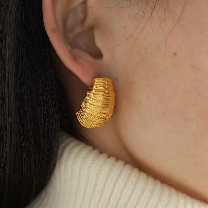 JEWELRY EH194 Best Selling Multi-Layer Pleated Openwork Striped Textured Stainless Steel Earrings Jewellery My Store