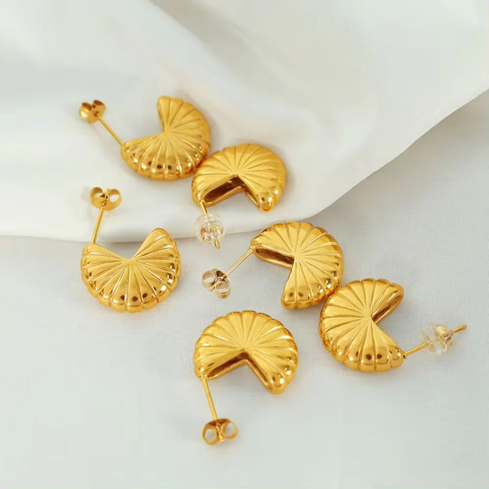 JEWELRY EH238 Hot Sellingstainless Steel 18K Gold Plated Earrings Women'S Scalloped Threaded Personalised Earrings My Store